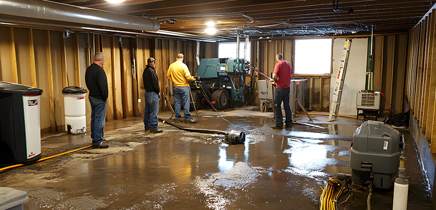 Cleaning Sewage From Basement Floor in Lenexa